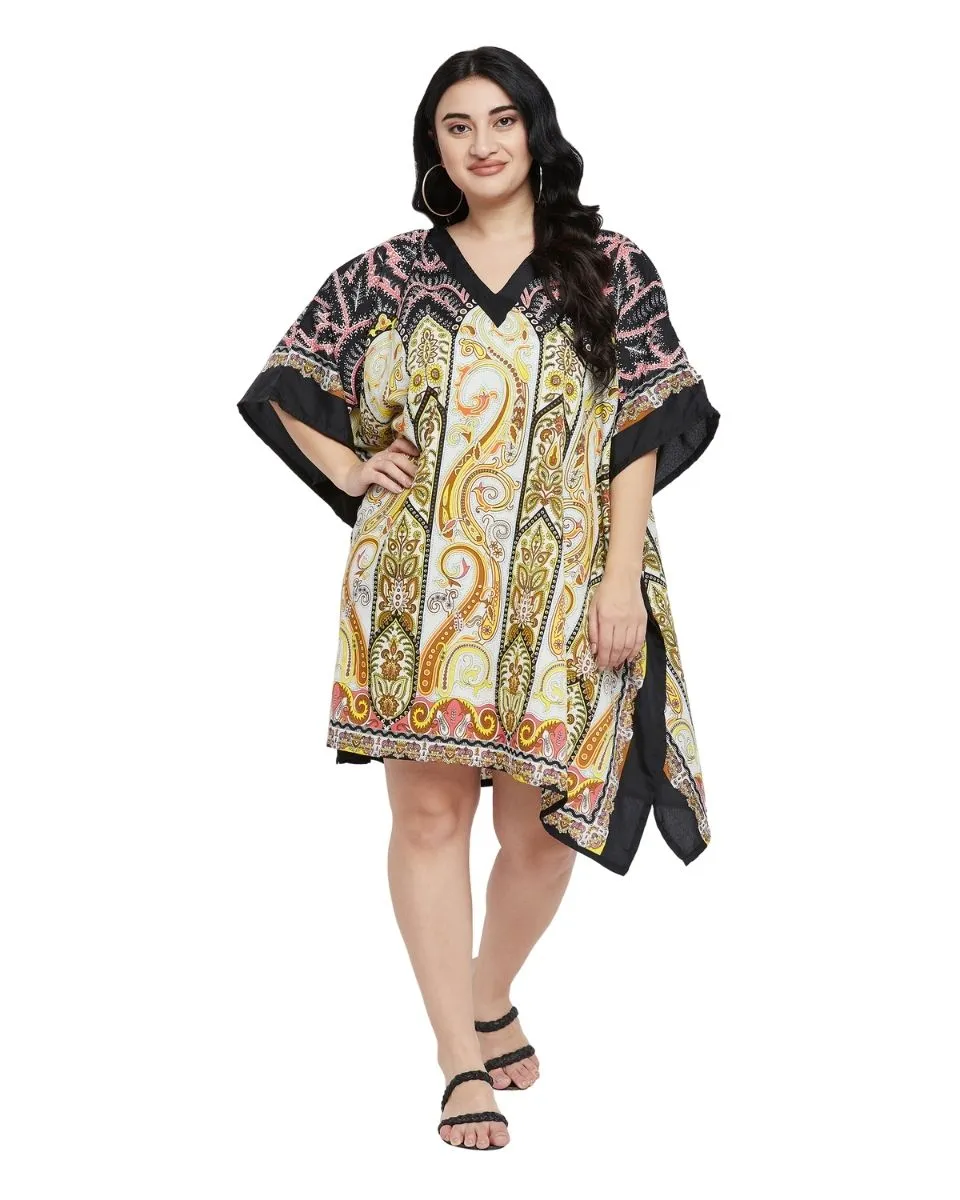 Paisley Printed Black  Plus Size Polyester Tunic Top For Women