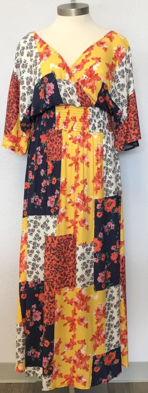 PATCHWORK WRAP MAXI DRESS