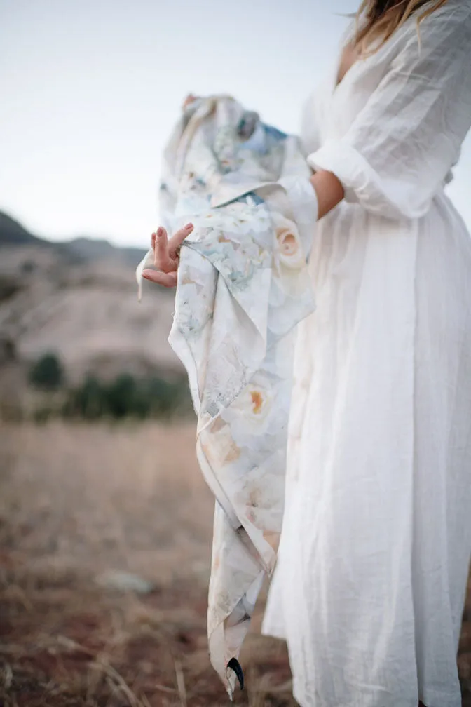 PEACE / White Rose Crystal Silk Wrap