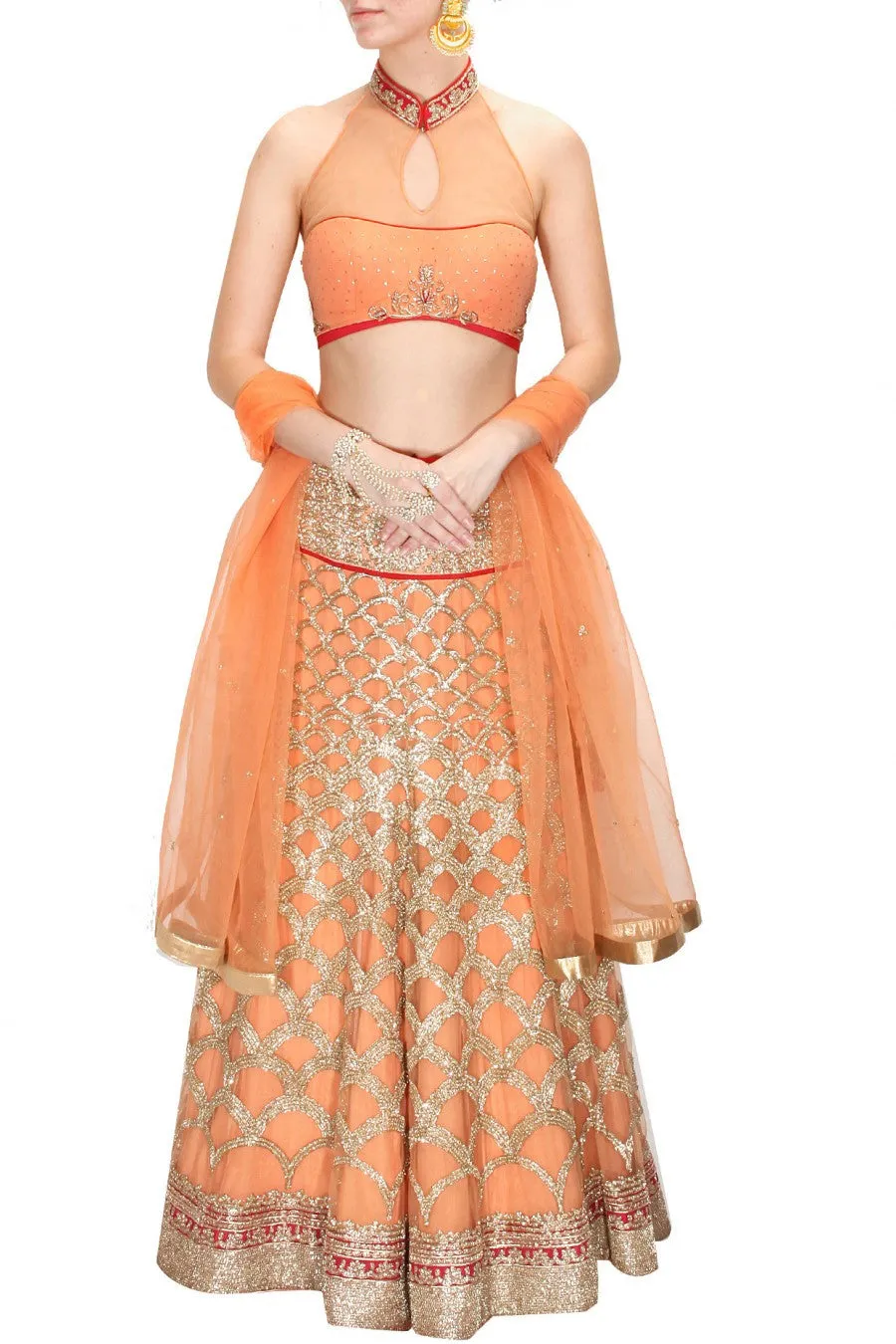 Peach colour bridal lehenga choli