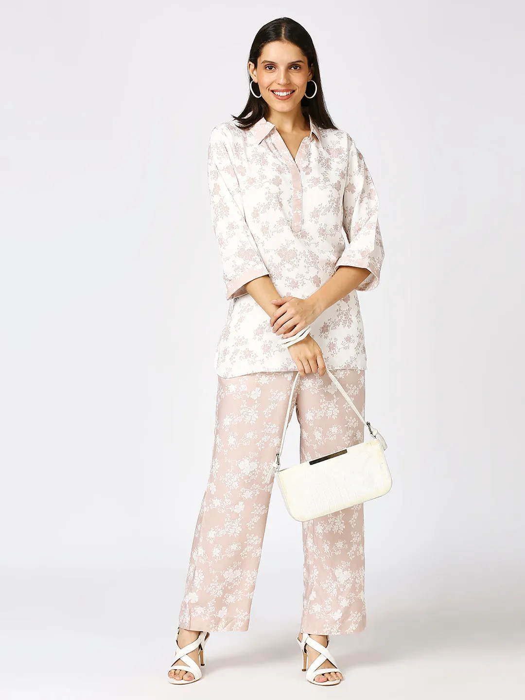 Peach White Floral Printed Top