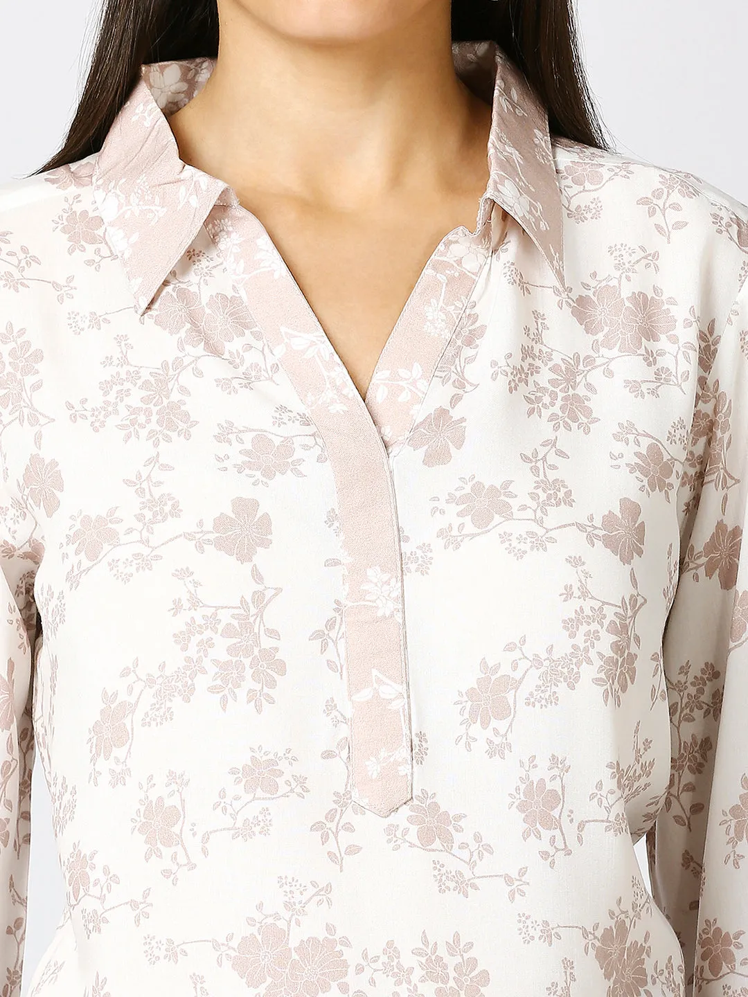 Peach White Floral Printed Top