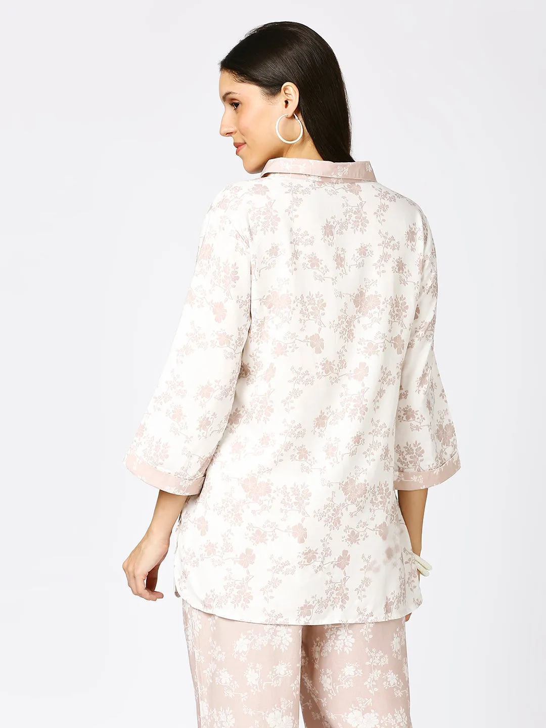 Peach White Floral Printed Top