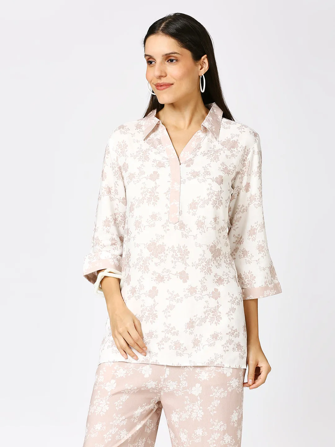Peach White Floral Printed Top