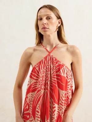 Petite Red Floral Halter Neck Dress