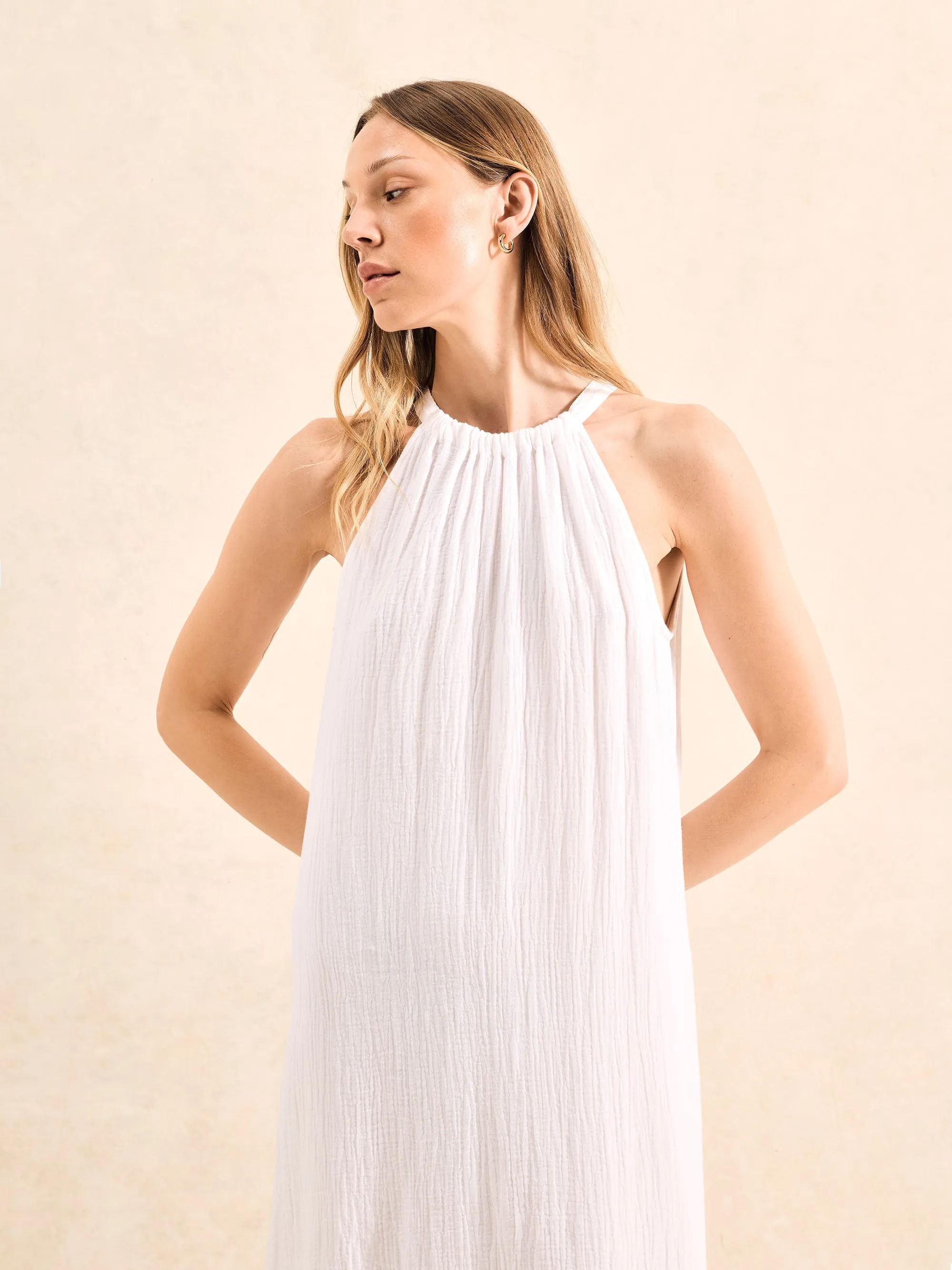 Petite White Broderie Hem Cheesecloth Maxi Dress