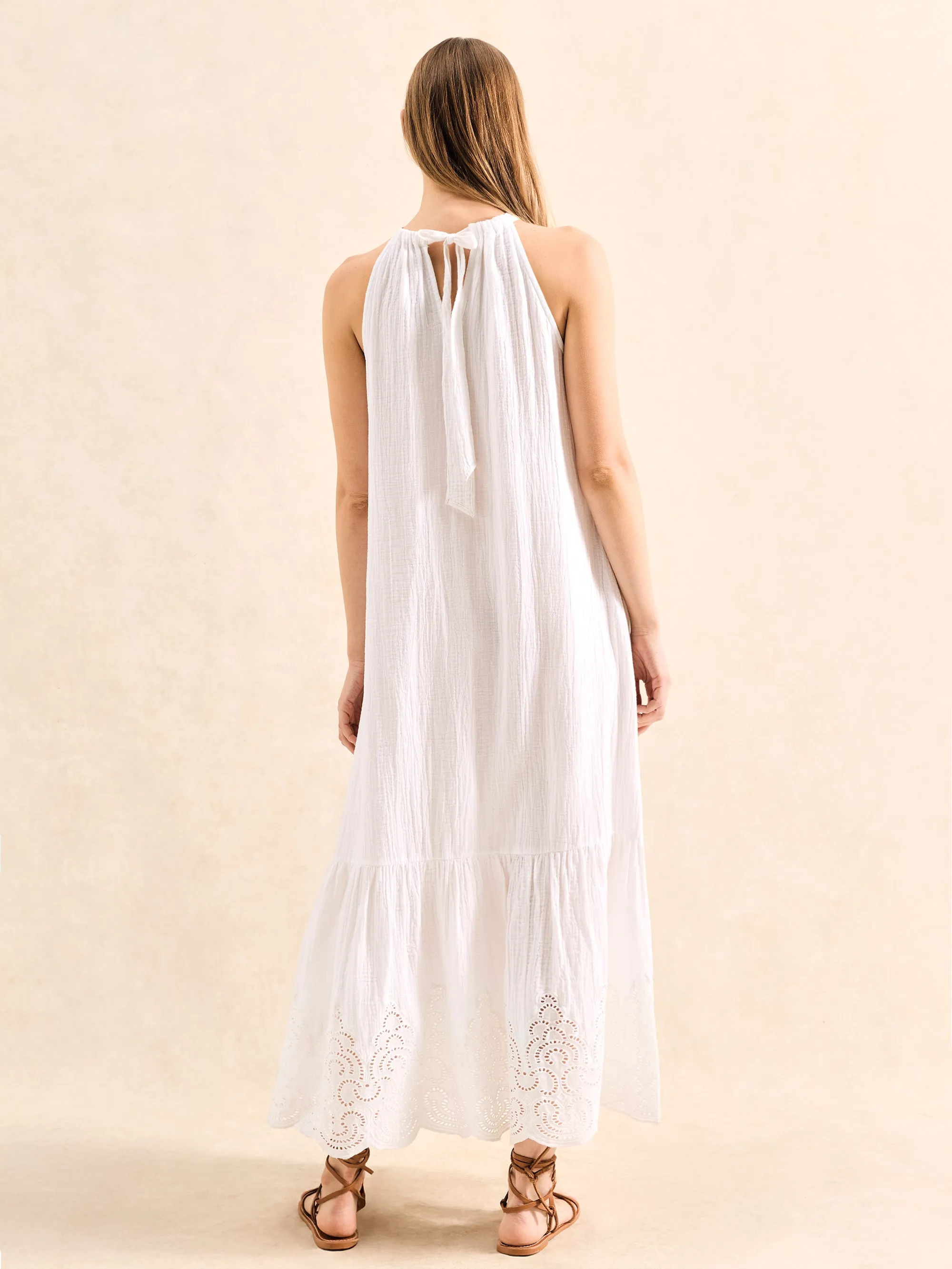Petite White Broderie Hem Cheesecloth Maxi Dress