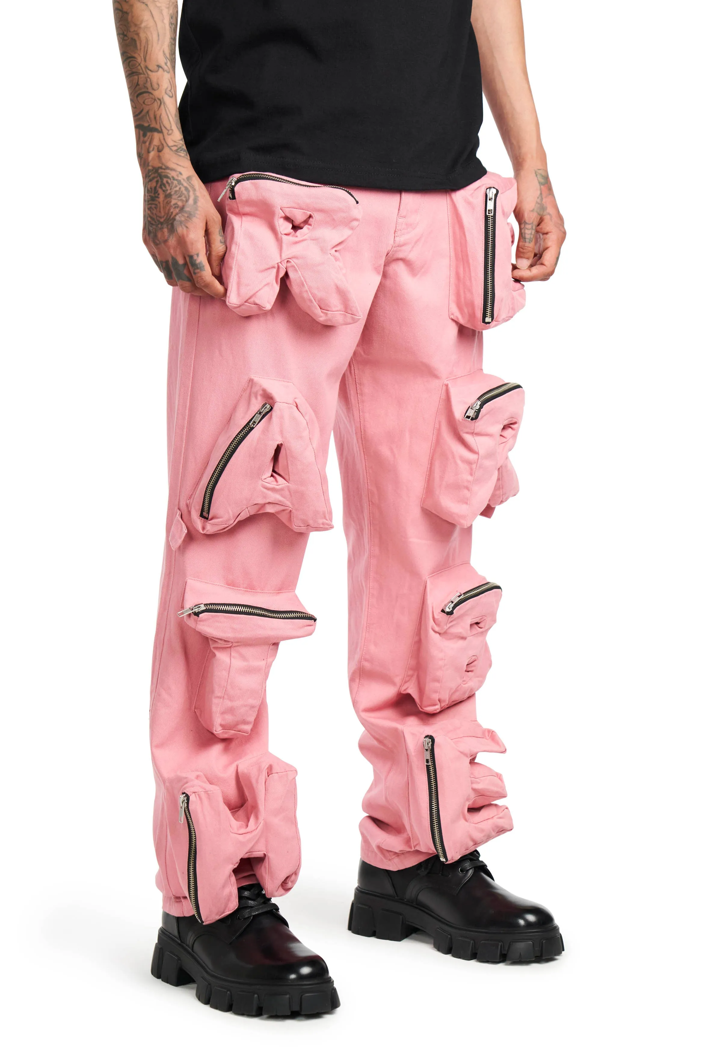 Pink 3D Pocket Cargo Pants