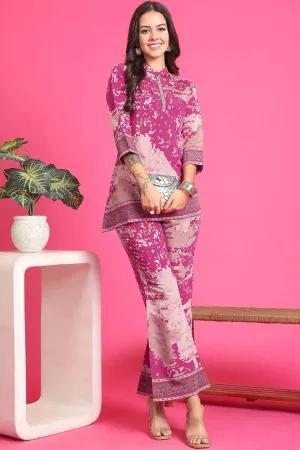 Pink Abstract Printed Chanderi Premium Co-Ord Set for Women | S-3XL | Claura