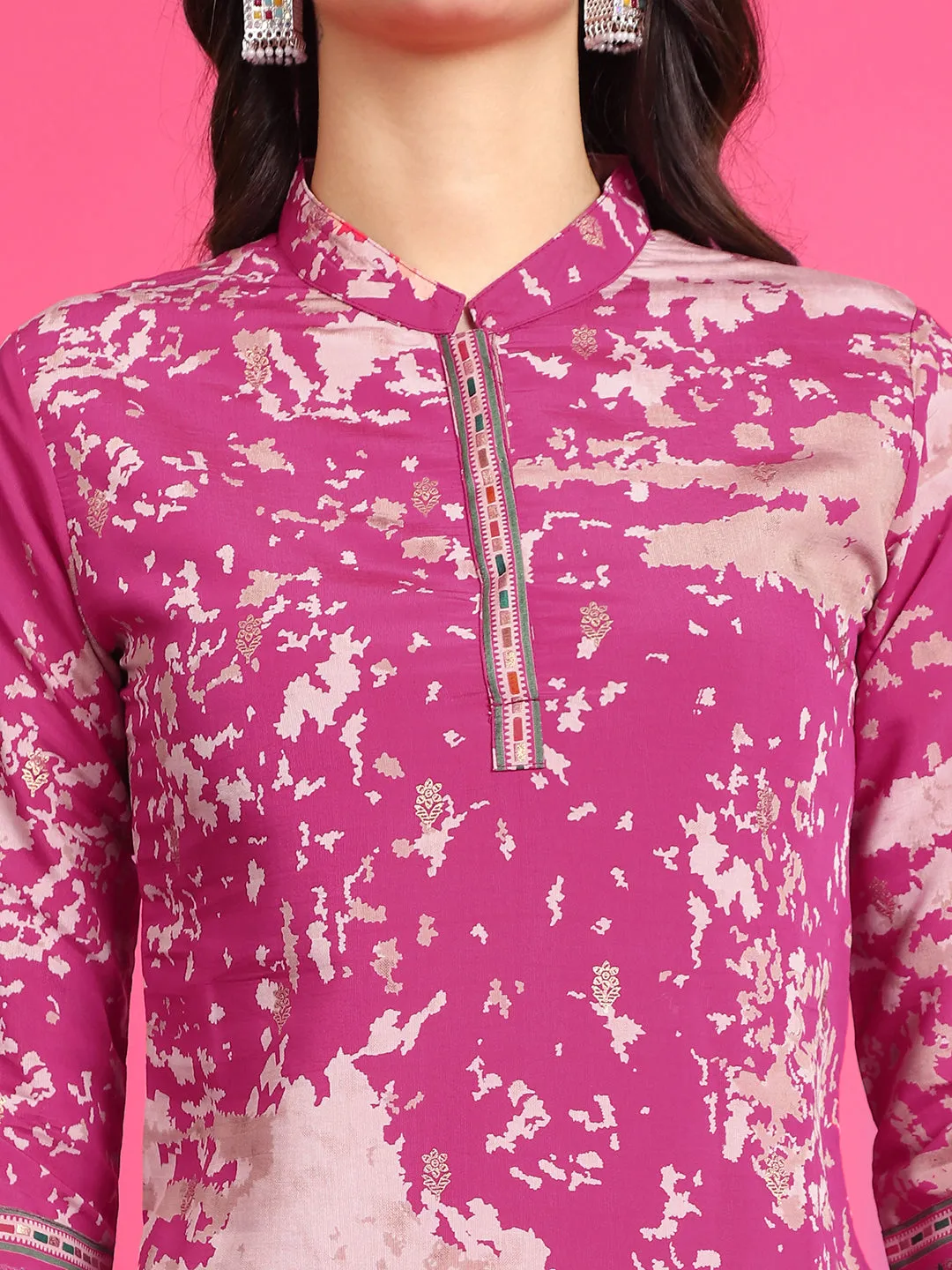Pink Abstract Printed Chanderi Premium Co-Ord Set for Women | S-3XL | Claura