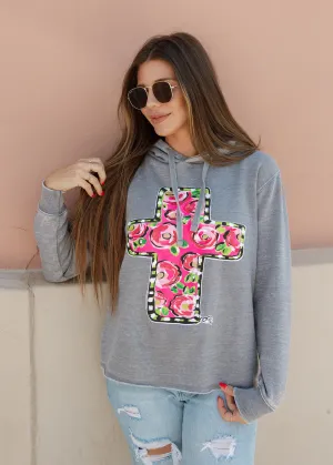 Pink Floral Cross Hoodie Sweatshirt