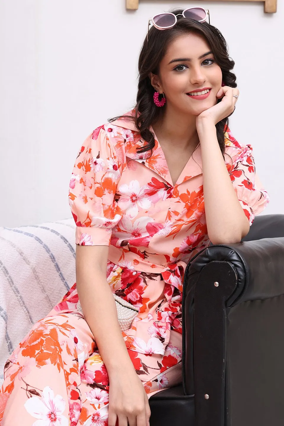 Pink Floral Printed Viscose Rayon Co-Ord Set for Women | S-XL | Claura