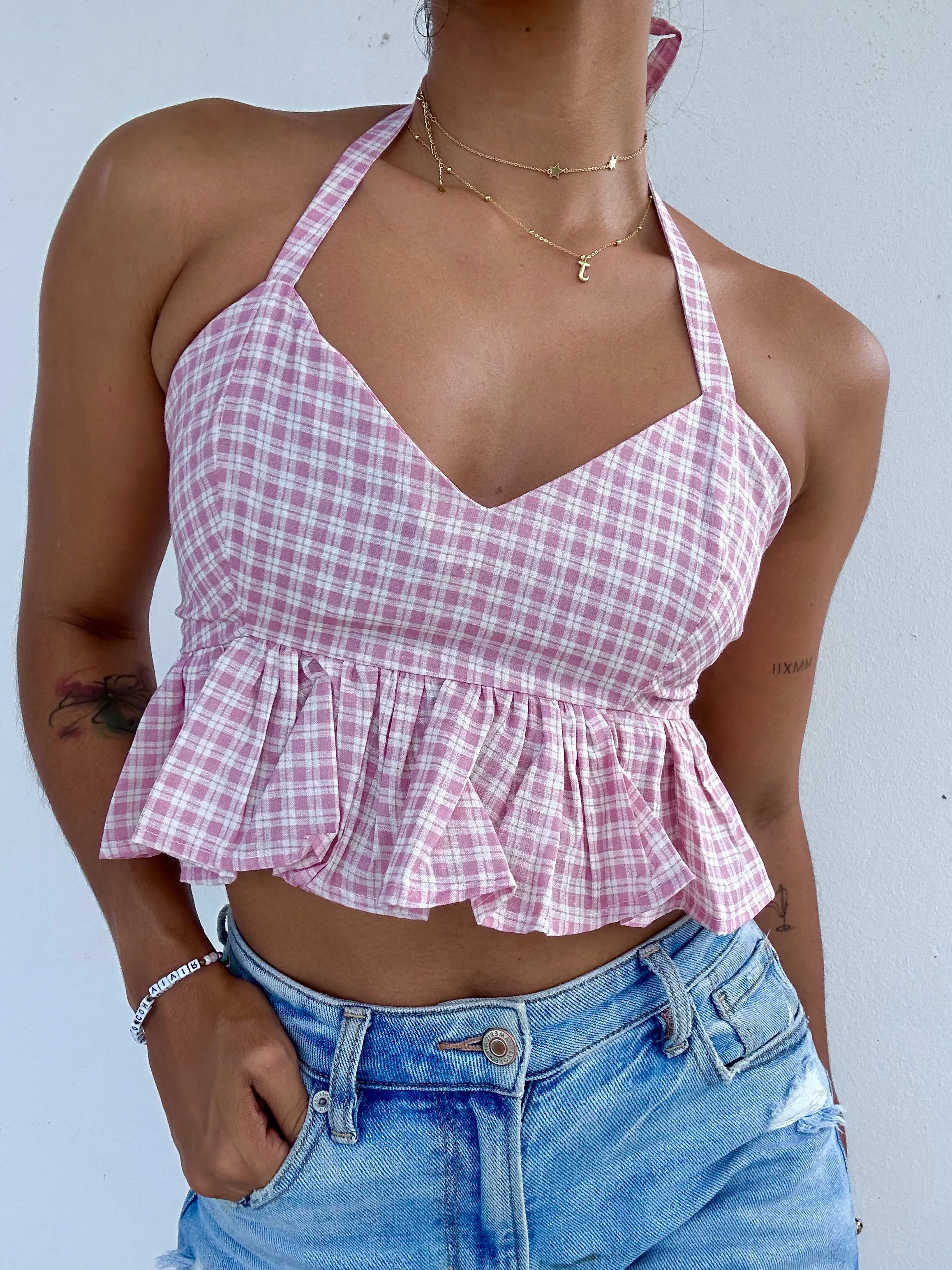 Pink Gingham Mini Top