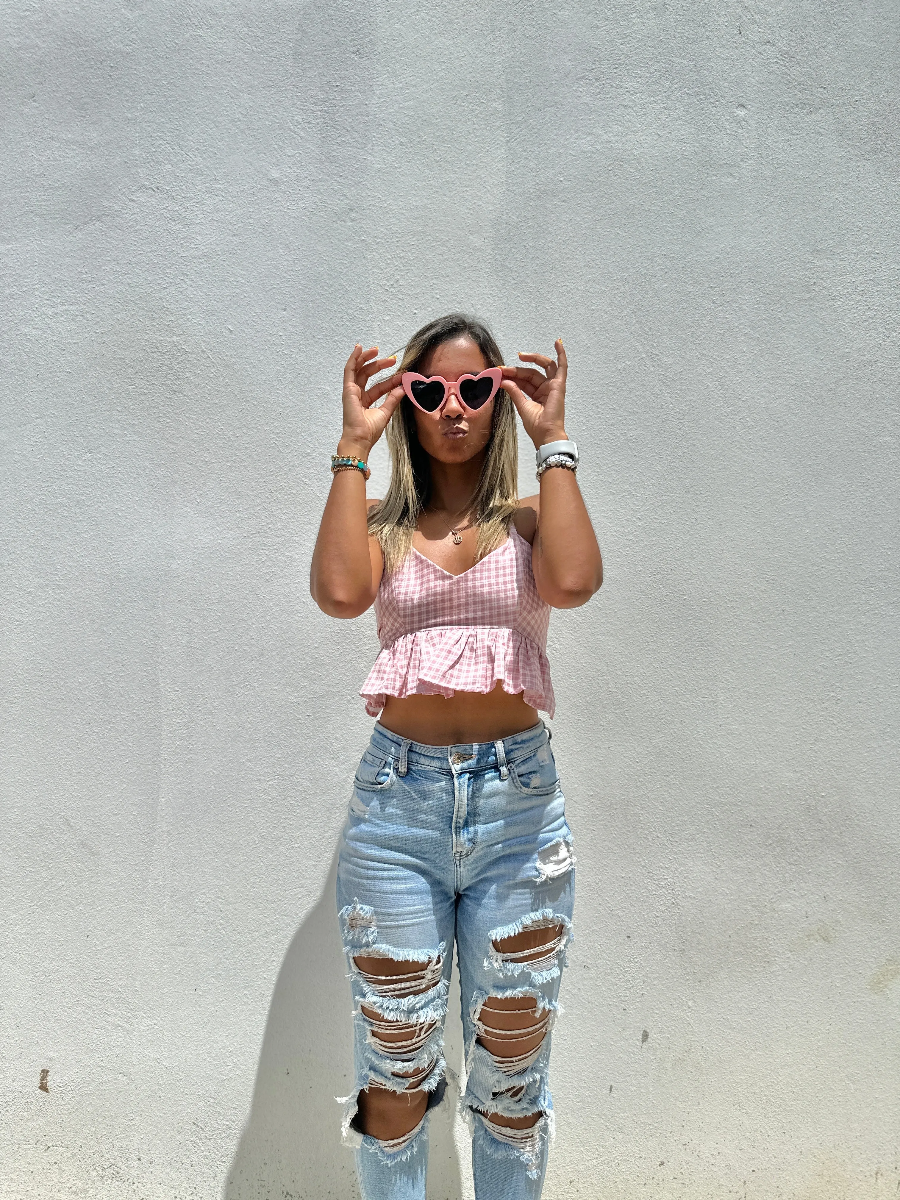 Pink Gingham Mini Top