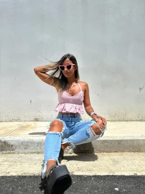 Pink Gingham Mini Top