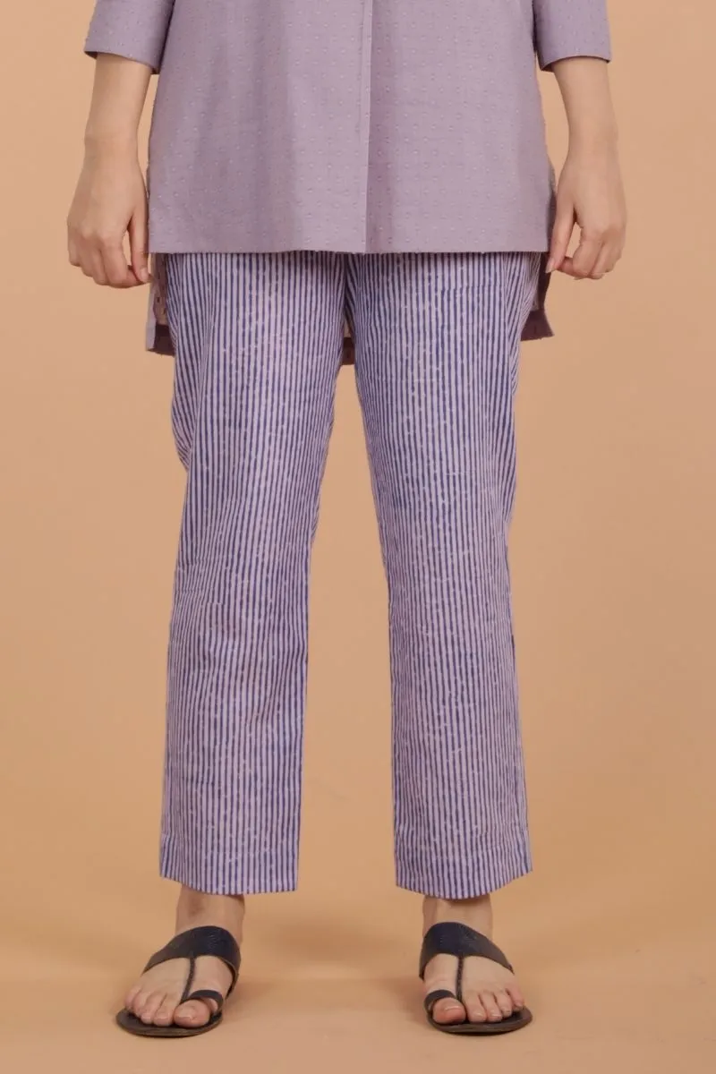 Pinstripe Cotton Pants Blue & Lilac Hand Block Print