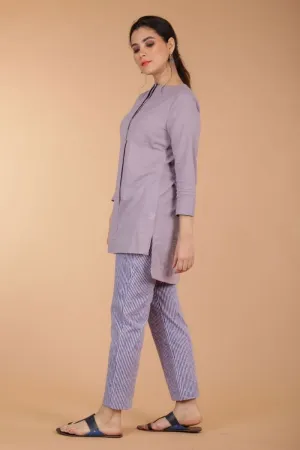 Pinstripe Cotton Pants Blue & Lilac Hand Block Print