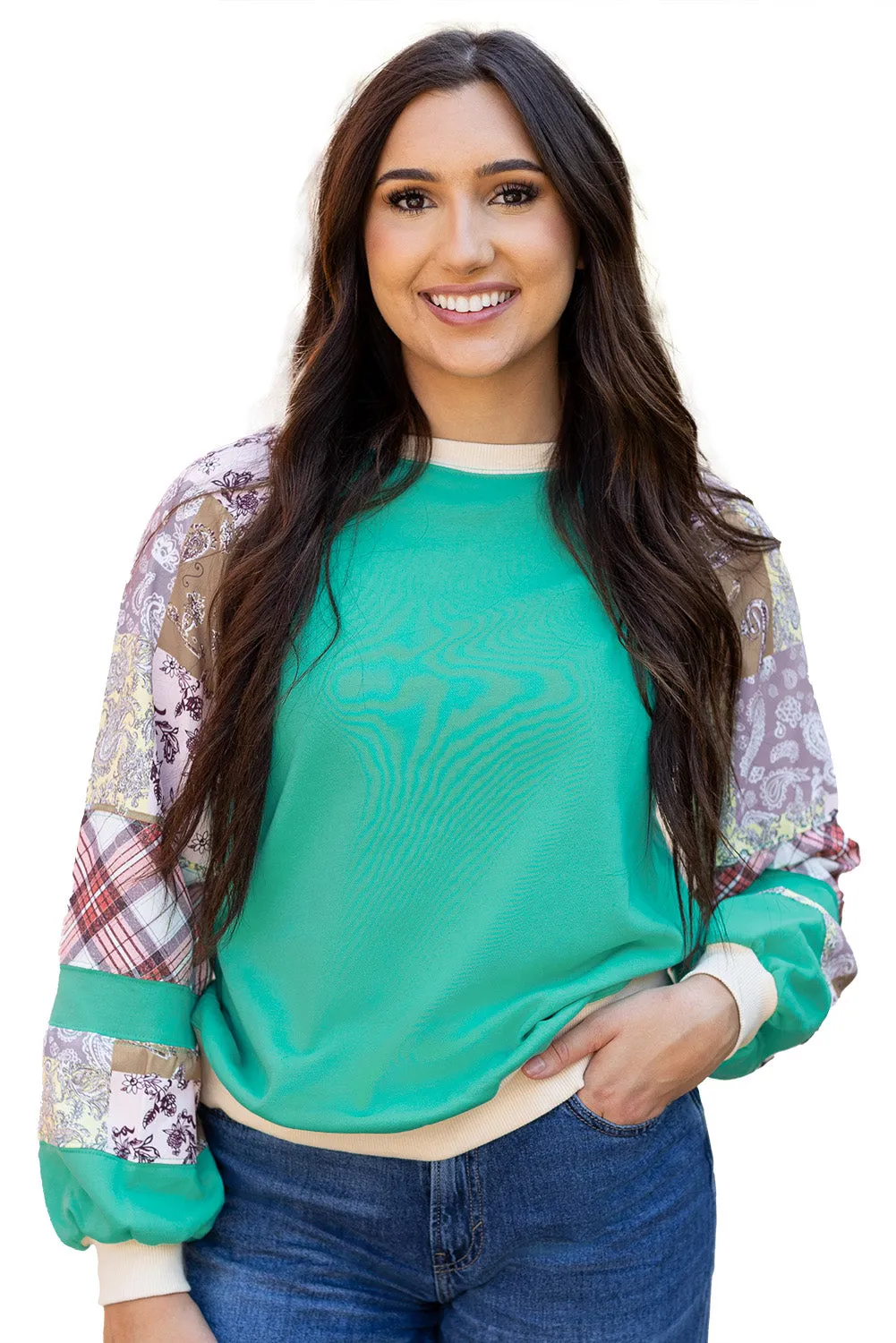 Plaid Vintage Paisley Raglan Top