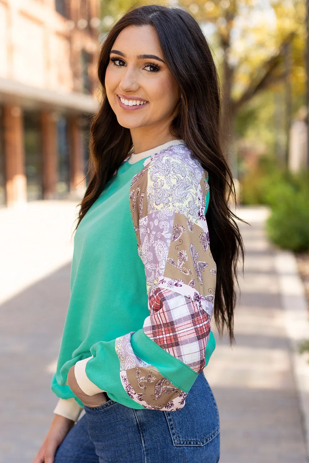 Plaid Vintage Paisley Raglan Top