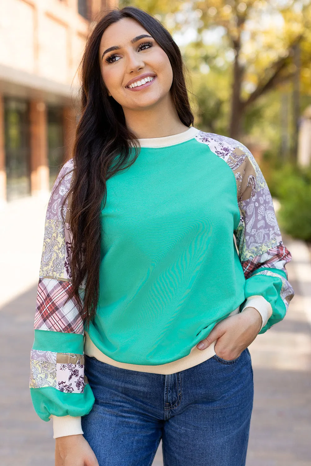 Plaid Vintage Paisley Raglan Top