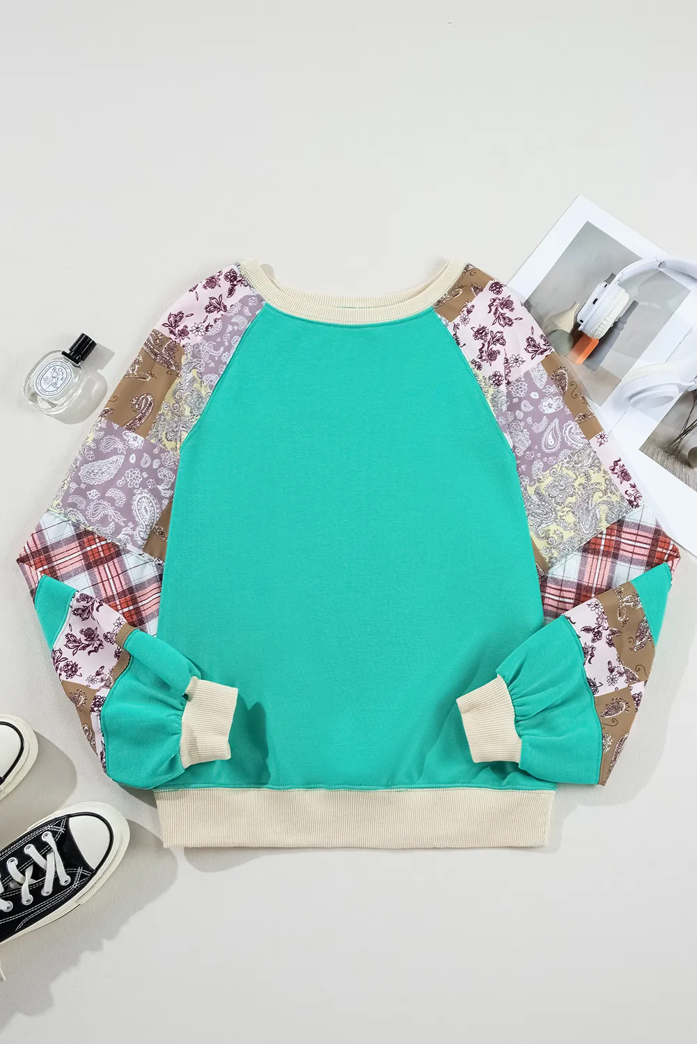 Plaid Vintage Paisley Raglan Top