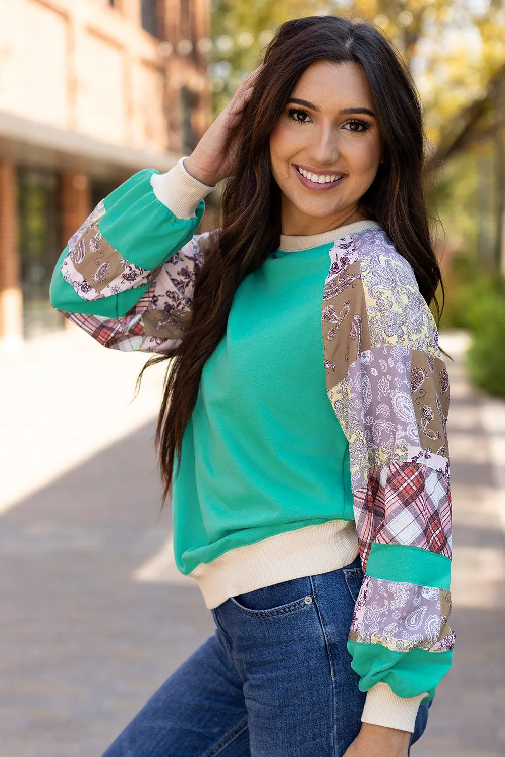Plaid Vintage Paisley Raglan Top