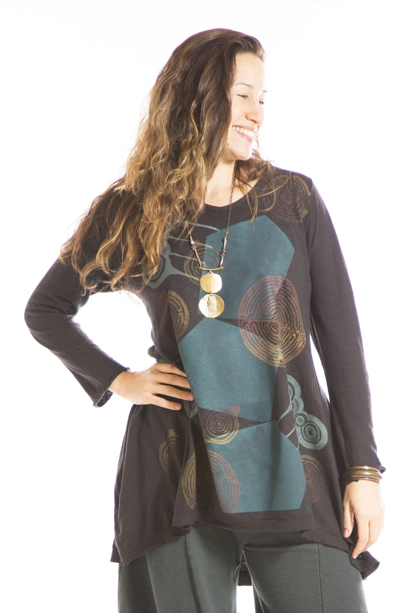 Planetary Tunic Printed-Blue Fish Clothing