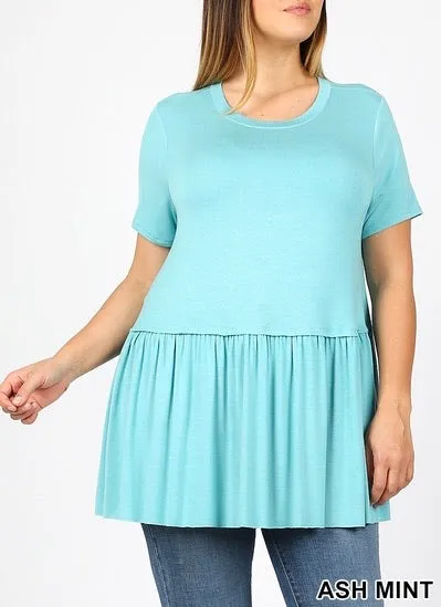 Plus Ash Mint Flowy Ruffle Bottom Tunic Tops