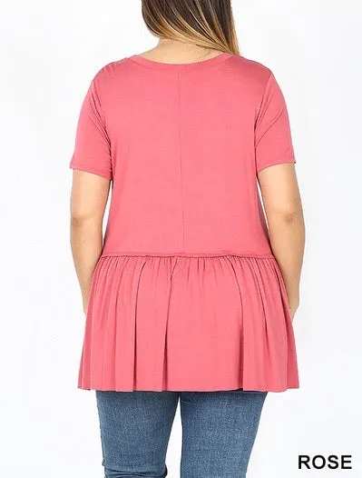 Plus Ash Mint Flowy Ruffle Bottom Tunic Tops