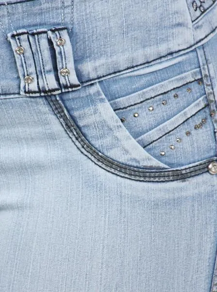 Plus Size Booty Lifter Rhinestone Capri Denim Jeans