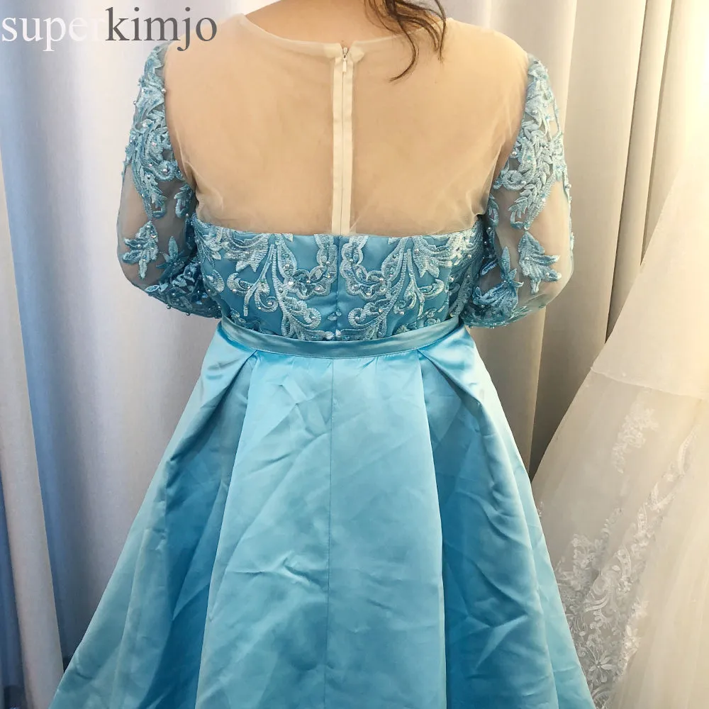 plus size evening dresses 2020 detachable skirt blue lace appliqué beaded evening gowns long 2019 formal dress