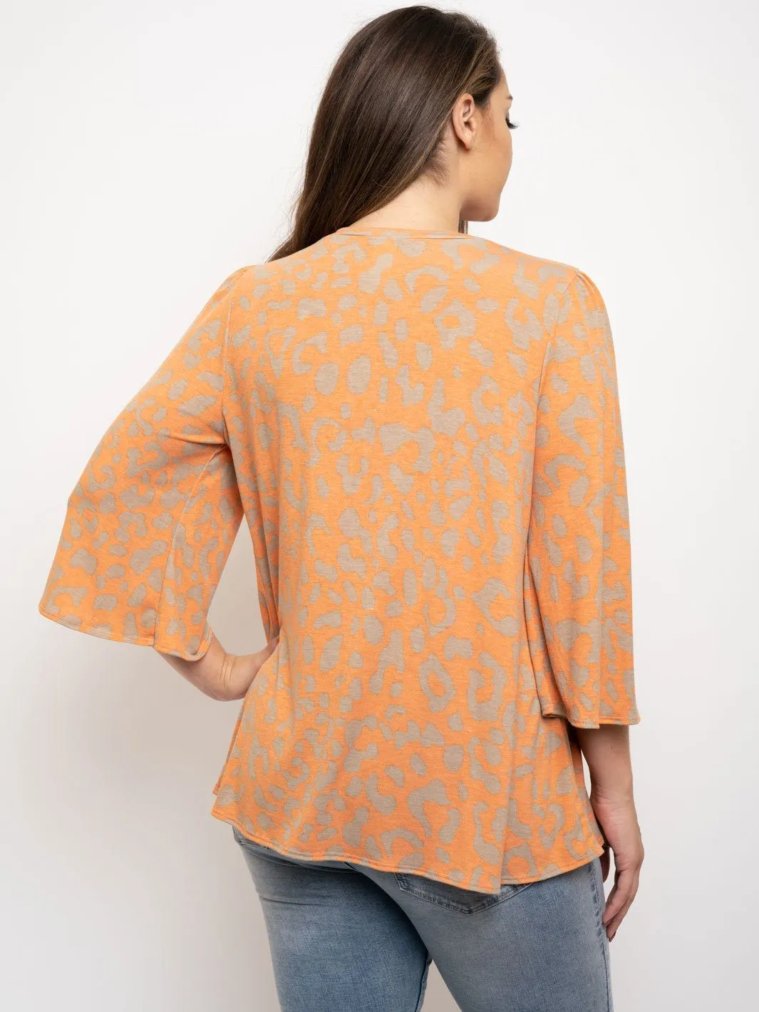 PLUS SIZE FLORAL 3/4 SLEEVE ANIMAL PRINT TUNIC TOP