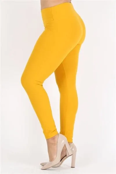 Plus Size High Waist Brushed Legging Pants Yellow - Pack of 6