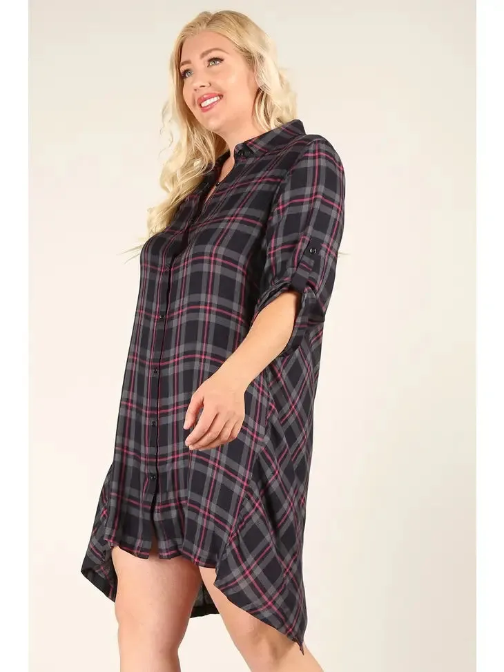 Plus Size Plaid Print Tunic Dress