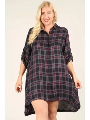 Plus Size Plaid Print Tunic Dress
