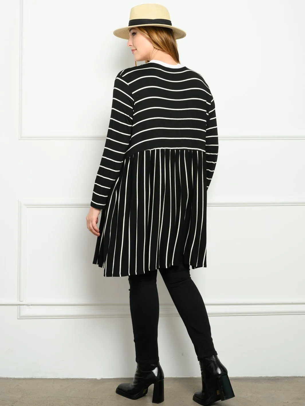 PLUS SIZE STRIPES TUNIC LONG SLEEVE CARDIGAN