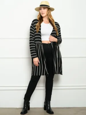 PLUS SIZE STRIPES TUNIC LONG SLEEVE CARDIGAN