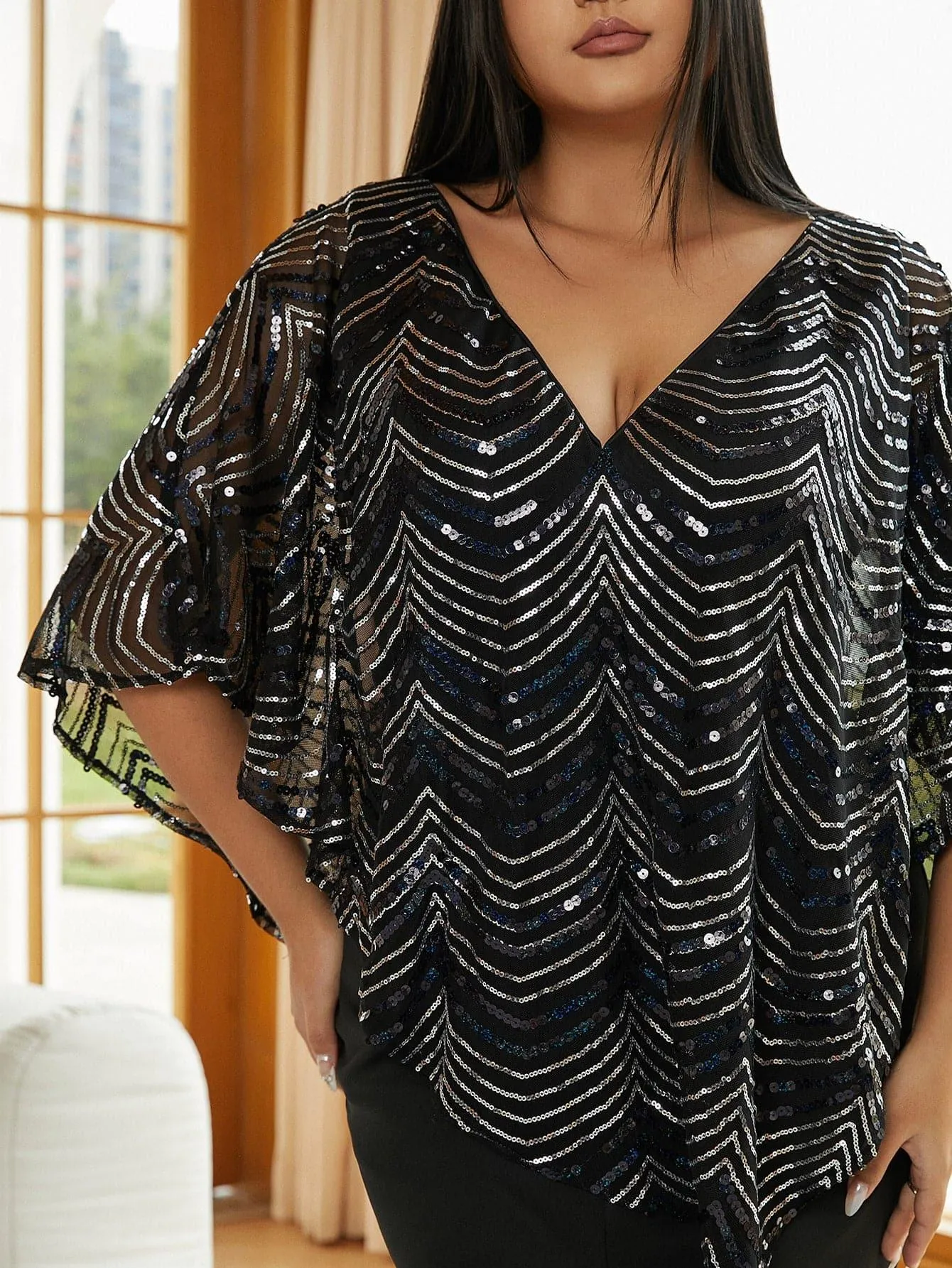 Plus Size V-Neck Slit Evening Dress PJMH3099