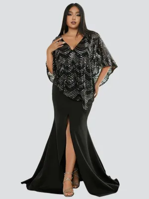 Plus Size V-Neck Slit Evening Dress PJMH3099