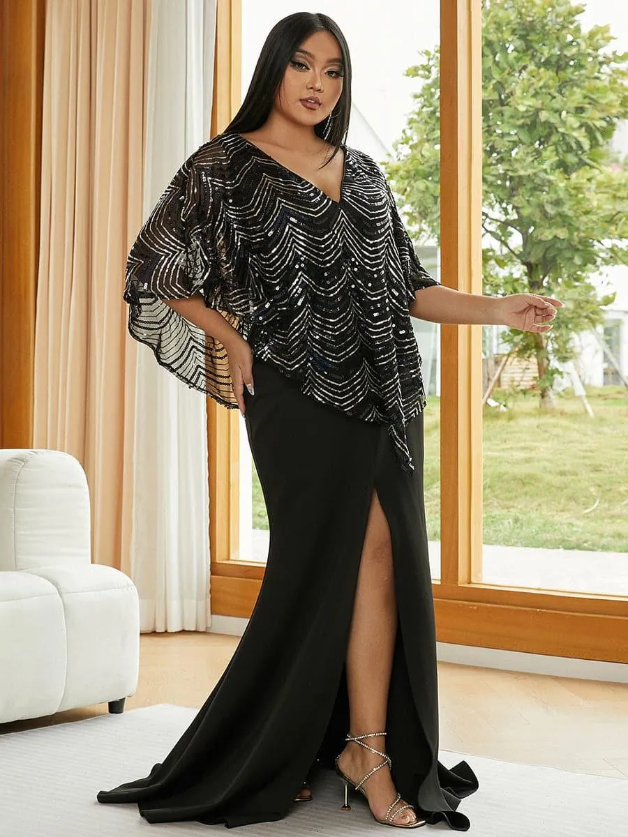 Plus Size V-Neck Slit Evening Dress PJMH3099