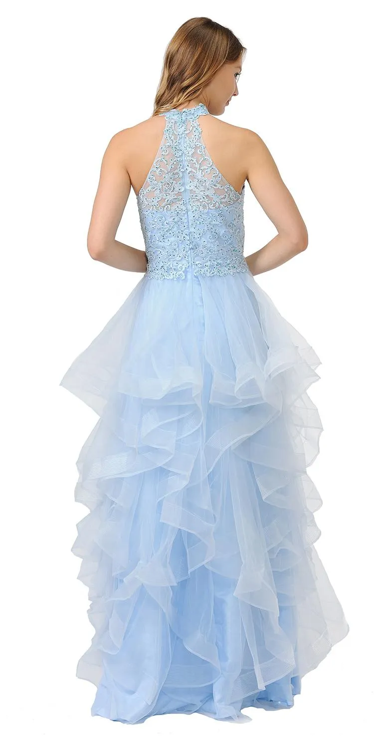 Poly USA 8372 Halter Tiered Long Prom Dress