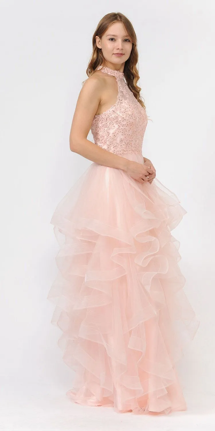 Poly USA 8372 Halter Tiered Long Prom Dress