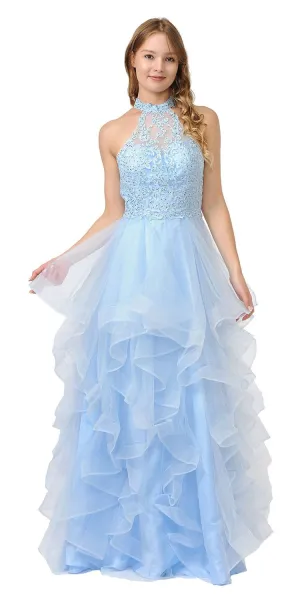 Poly USA 8372 Halter Tiered Long Prom Dress