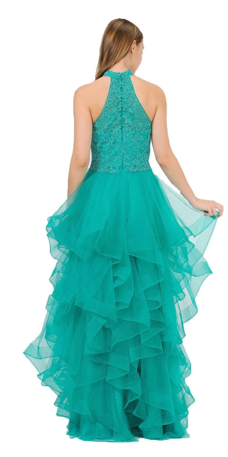 Poly USA 8372 Halter Tiered Long Prom Dress