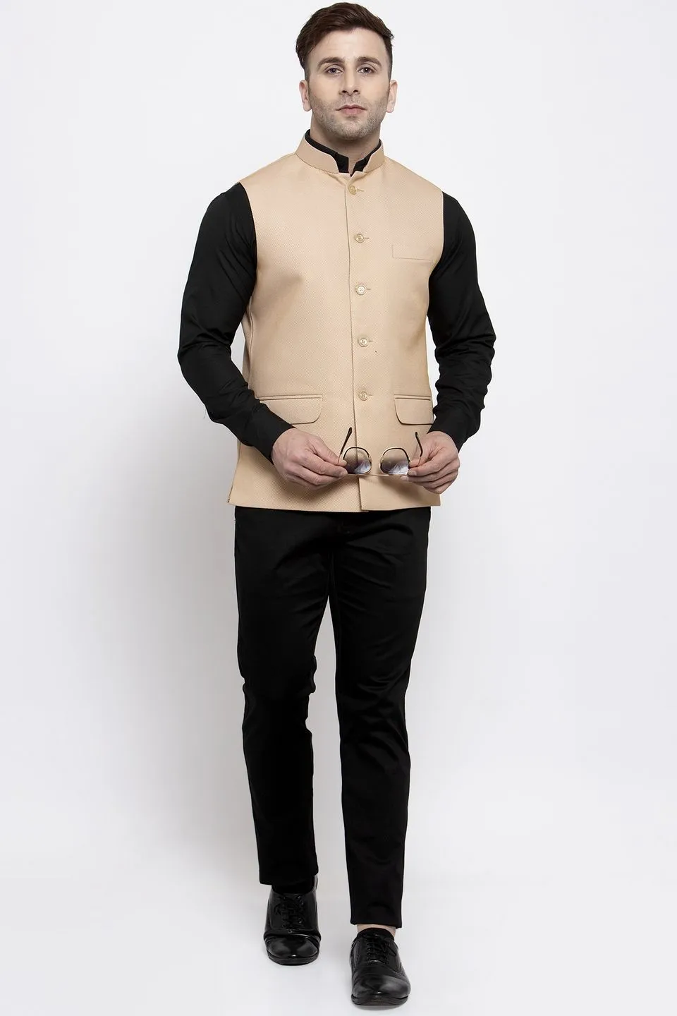 Polyester Cotton Beige Modi Nehru Jacket