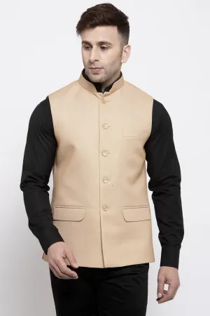 Polyester Cotton Beige Modi Nehru Jacket