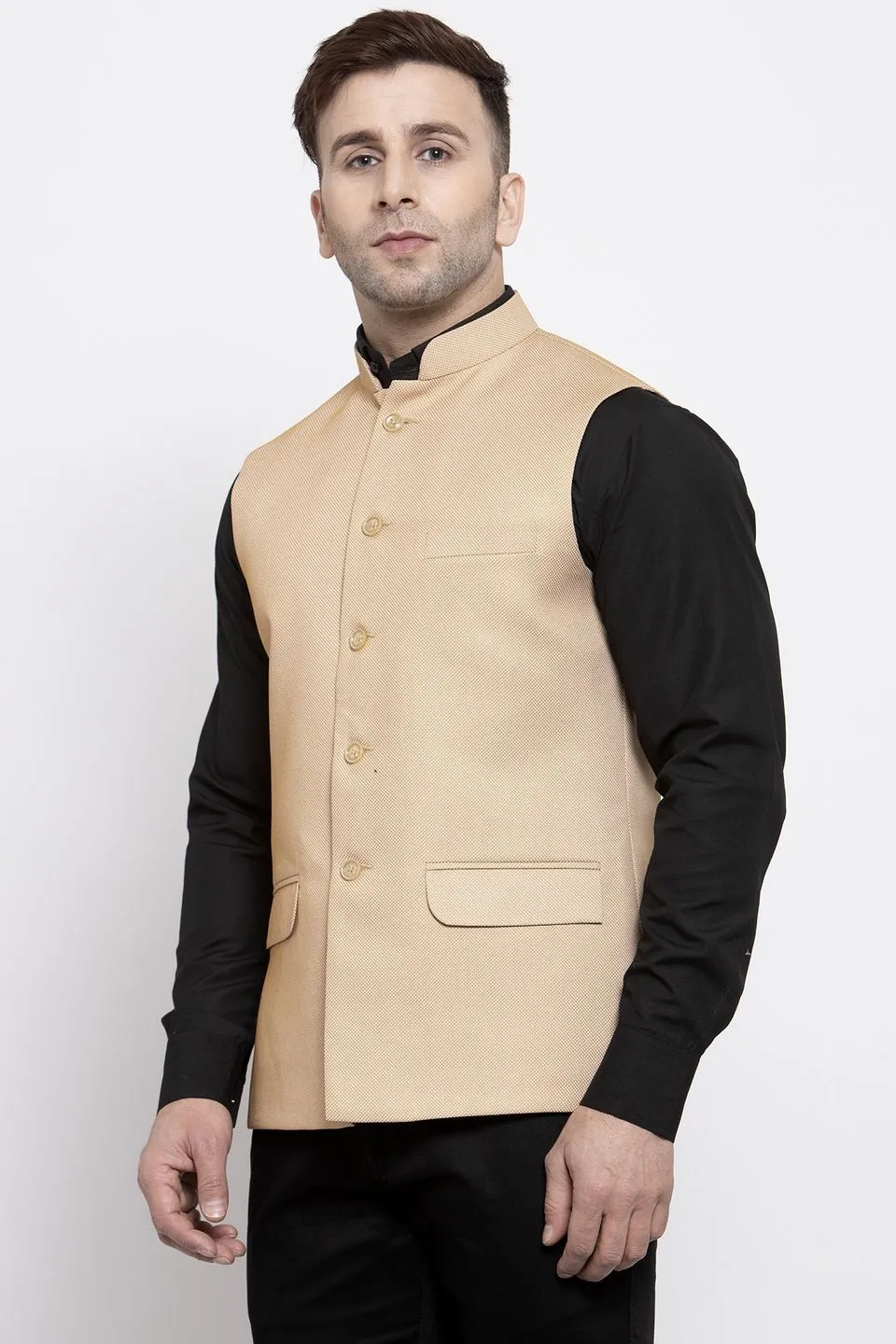 Polyester Cotton Beige Modi Nehru Jacket