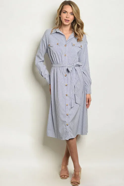 PRE-ORDER || Pin Striped Midi Dress