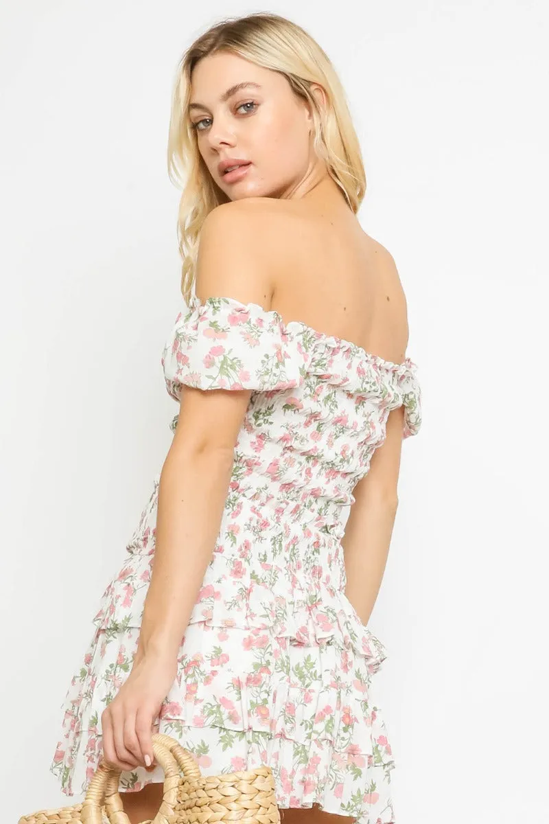 Print Smocked Ruched Balloon Sleeve Crop Top