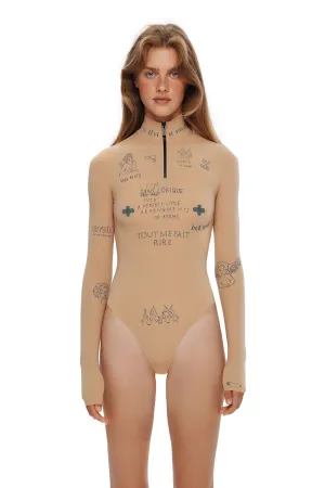 Printed bodysuit beige